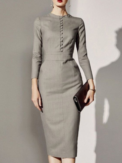 Fashion Solid Color Professional Dress