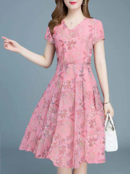 V-Neck Printed Skater Dress