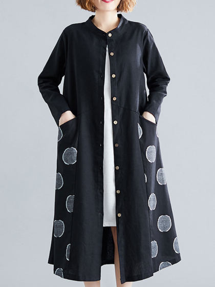 Crew Neck Printed Trench Coat