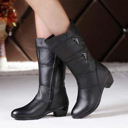 Plain Round Toe Casual Outdoor  High Heels Boots