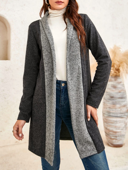 Ladies Fashion Casual Loose Contrasting Color Cardigan Coat