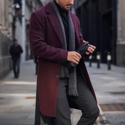 Men's Casual Long Woolen Coat