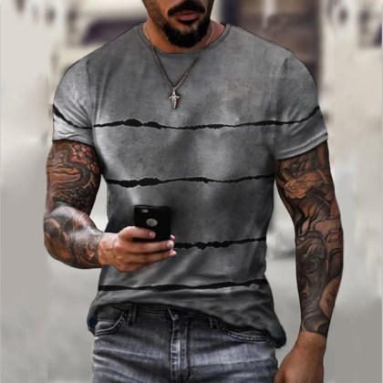 Men's retro striped print short-sleeved T-shirt