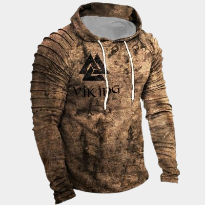 Men's Outdoor Tactical Viking Warrior Print Hooded Sweater